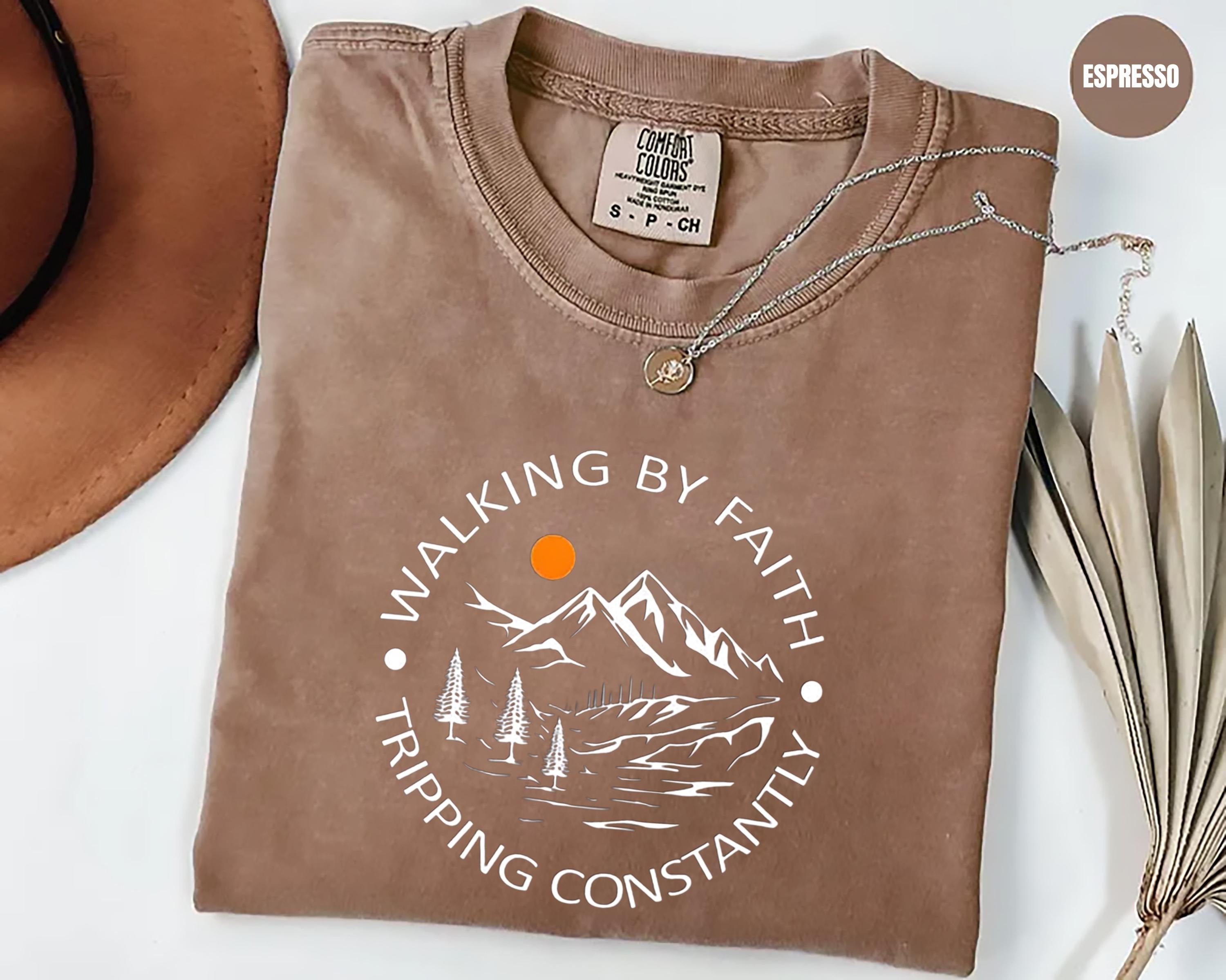 Comfort Colors® Walking by Faith Tripping Constantly, Inspirational Shirt, Christian T Shirt, Minimal Christian Shirt for Women